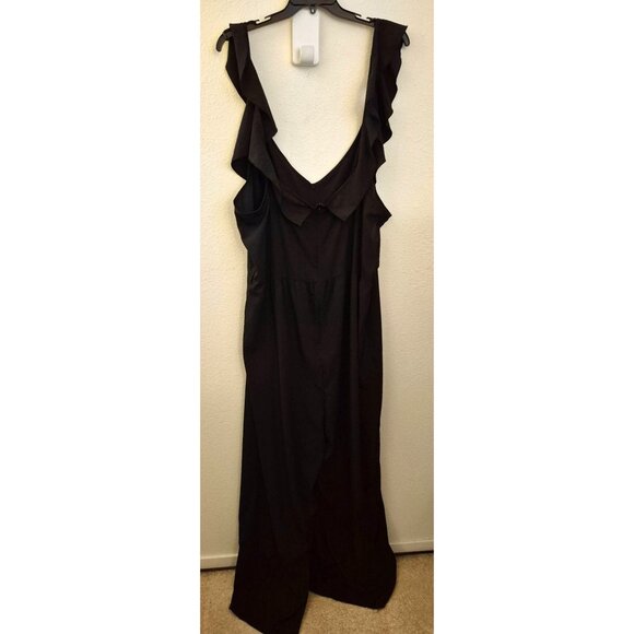 BooHoo Black Wide Leg Ruffle Strap Lightweight Jumpsuit Size 24 EUC - Picture 4 of 10